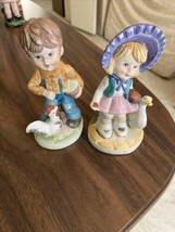 Two Homco Figurines Boy &amp; Girl With Their Pets - £7.59 GBP