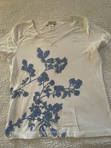 Susan Bristol T-Shirt Women White Floral Applique Cotton Short Sleeve Large - €12,16 EUR
