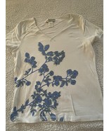 Susan Bristol T-Shirt Women White Floral Applique Cotton Short Sleeve Large - $14.00