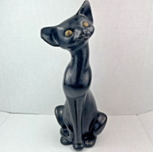 Vintage ABCO Chalkware Matte Black Cat Statue 14.5&quot; MCM Gold Eyes A Backer USA - £46.37 GBP