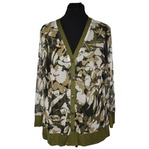 Chicos Camo Mesh Cardigan Womens Petite Olive Green Camouflage Floral 12... - $29.99