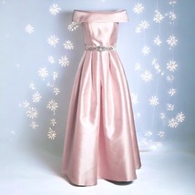 $288 Eliza J Formal Prom Gown 6 Pink Jeweled Belt Off Shoulder Special Occasion - £65.92 GBP