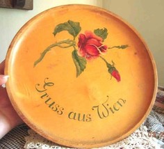 vintage GRUSS AUS WEIN~SOUVENIR TOLE WOOD GERMANY PLATE rose - $47.03