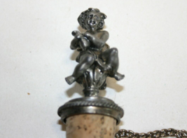 Vintage Pewter Wine Spirits Cork Bottle Stopper Beautiful Cherub Chain and Ring - £10.27 GBP