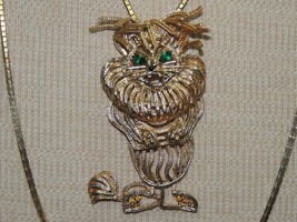 Crazy Lion pendant on rectangle link necklace 54&quot; chain reticulated Rhin... - $461.15 MXN