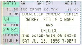 Vintage Crosby Stills &amp; Nash Concert Ticket Stub The Gorge Wa Juillet 13 1996 - £35.53 GBP