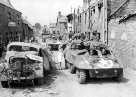 WWII B&amp;W Photo M8 Greyhound Armored Cars Enter French Village WW2 - £10.24 GBP