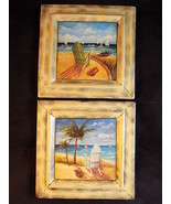 BEACH ART 9&quot; by 9&quot; Decorative Porcelain Table Trays Trivets SHORELINE SC... - $22.58 CAD