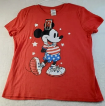 Disney Mickey Mouse T Shirts Top Women Large Red Knit American Flag Short Sleeve - £11.72 GBP