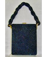 VINTAGE 1940’s STURDY FRAMED RECTANGULAR BEADED HANDBAG w/ ROPE TWIST TO... - $78.21