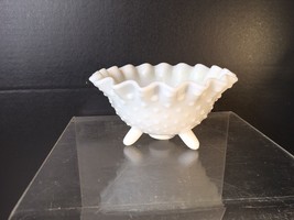 Vintage Milk Glass Hobnail Fluted Candy Dish Compote Bowl Footed Scallop Edge - £6.38 GBP