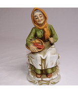 Vintage Figurine Unmarked 80&#39;s Old woman With Basket Sitting On Bench Ha... - £8.39 GBP