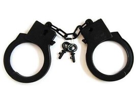 2 PAIR BULK LOT BLACK PLASTIC HANDCUFFS kids toy play cuffs with keys TY... - $2.84