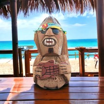 Vintage Carved Coconut Statue Bearded Pirate Patch Tiki Bar Folk Art Phi... - $265.80 MXN