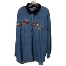 Bobbie Brooks Vintage Denim Blue Christmas Blouse Shirt Top Womens 26W/28W - $15.00