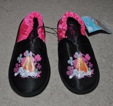 Girls Slippers Disney Hannah Montana Black Pink Slip On Satiny Non Slip-... - $6.44