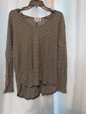 NWT One Clothing Juniors Striped Thermal Knit Charcoal Heather Grey L Or... - $5.69