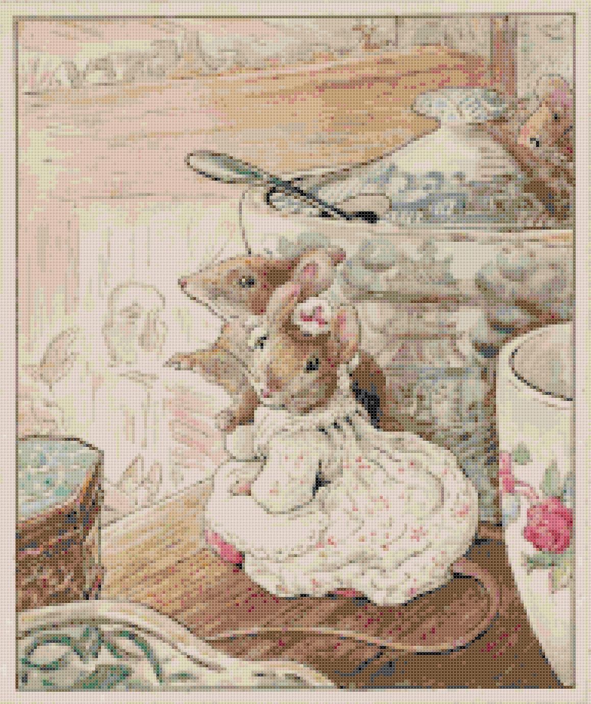 Counted Cross Stitch  B. potter's two mice married 13.79" x 16.43"  L1143 - £3.14 GBP