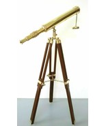 Nautical Marine navy Brass 18&quot; Telescope Single Barrel w/wooden Tripod S... - £141.79 GBP