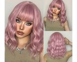 Short Synthetic Natural Bob Wig With Bangs, Heat Resistant LC210-1 - Pink - £31.06 GBP