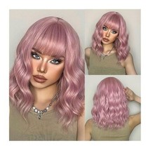 Short Synthetic Natural Bob Wig With Bangs, Heat Resistant LC210-1 - Pink - $39.59