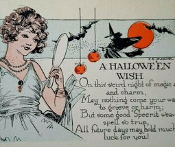 Antique Halloween Postcard Mirror Lady Witch Moon Weaver Series 2335 Original  - £45.04 GBP