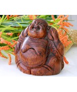 Vintage Wood Laughing Buddha Figurine Carved Statue Sculpture - £15.80 GBP