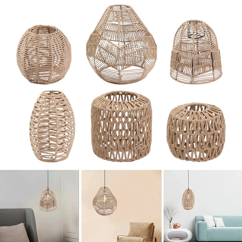 1PC Simulated Rattan Lamp Cover Boho Pendant Lamp Hand Woven Chandelier ... - $13.78+