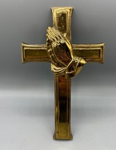 Vtg Burwood Gold Tone Plastic Praying Hands Wall Hanging Cross Religious - $6.86