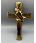 Vtg Burwood Gold Tone Plastic Praying Hands Wall Hanging Cross Religious - $6.86