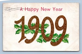 Happy New Year 1909 Agrifoglio Dorato Goffrato DB Cartolina L13 - £4.00 GBP