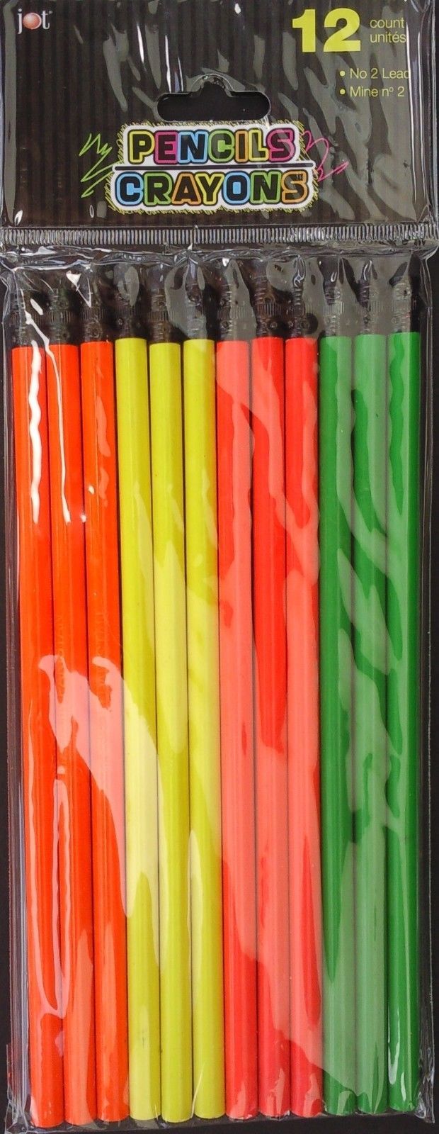 Neon Colored Wood Pencils #2 HB Lead with Erasers 12 Pencils/Pk - $2.96