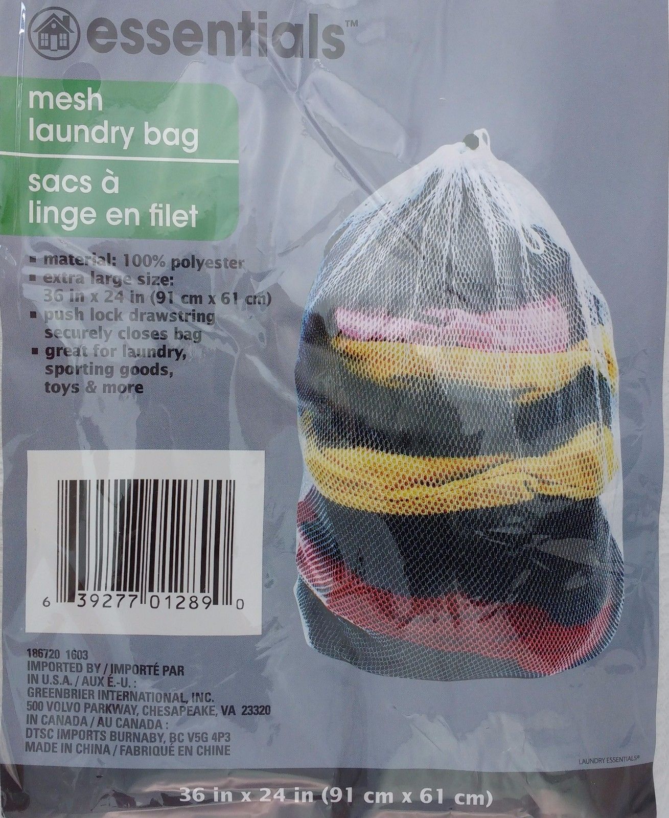 Laundry Bag Mesh W Draw String White Polyester 24”x36” Laundry Sporting Goods - $3.95