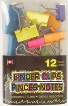 Binder Clips Assorted Sizes (0.75" 0.9" 1" 1.25") Multi-Color Metal 12 Clamps/Pk - £2.35 GBP