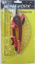Safety Compass, Ruler &amp; Protractor Set, Select Color: Red, Blue or Orange - £1.99 GBP