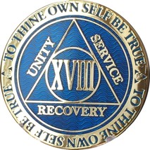 18 Year Reflex Blue Gold Plated AA Medallion Alcoholics Anonymous Chip - £12.56 GBP