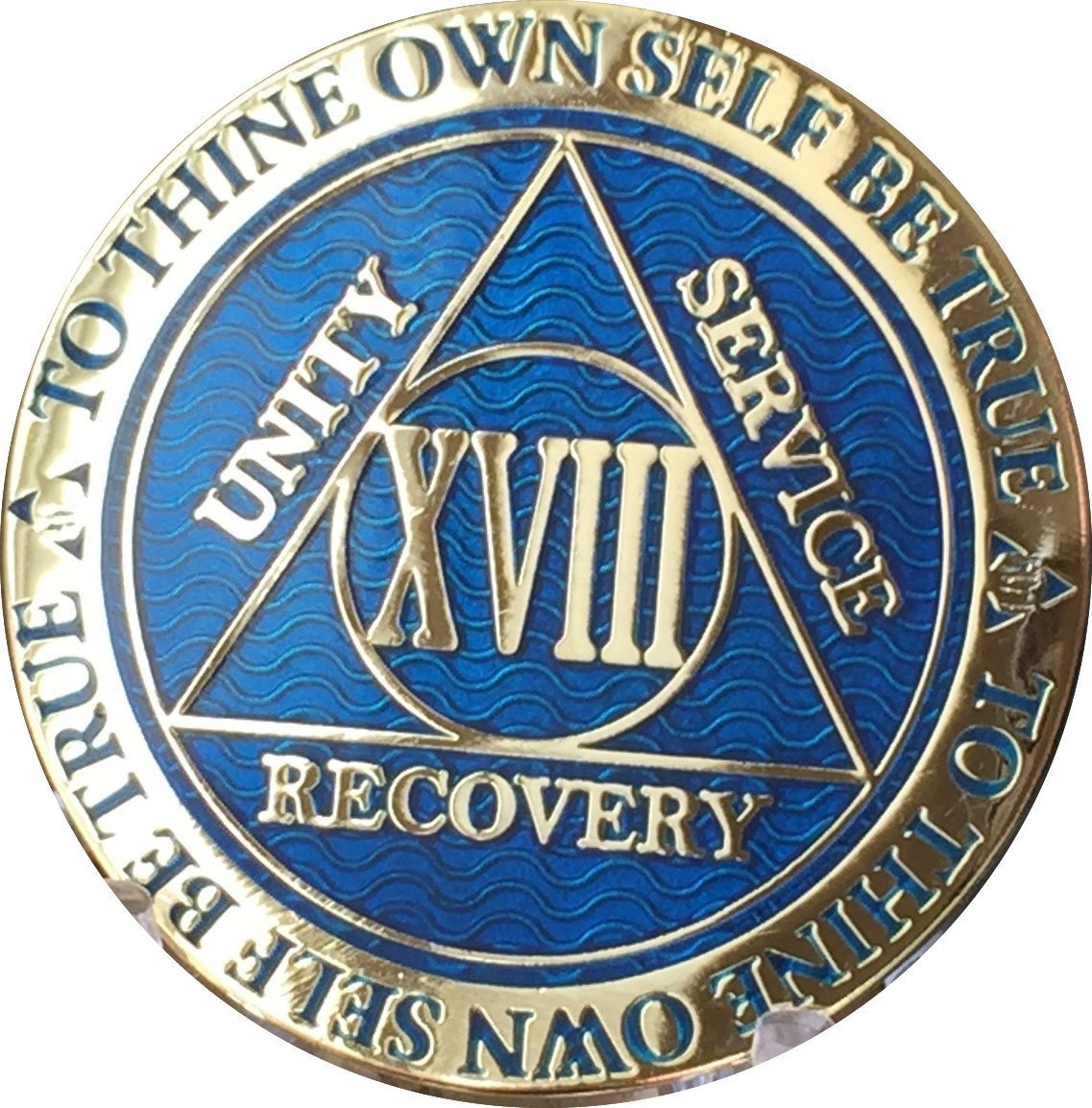 18 Year Reflex Blue Gold Plated AA Medallion Alcoholics Anonymous Chip Item image 3