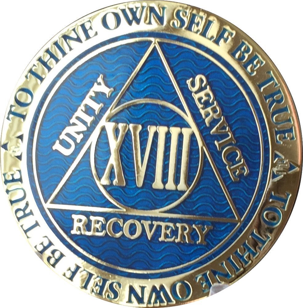18 Year Reflex Blue Gold Plated AA Medallion Alcoholics Anonymous Chip Item image 6