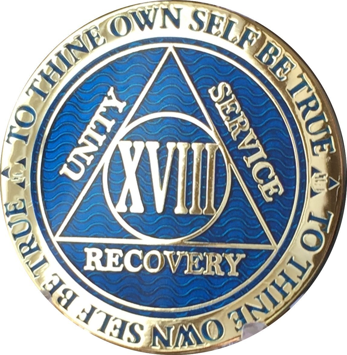 18 Year Reflex Blue Gold Plated AA Medallion Alcoholics Anonymous Chip Item image 7