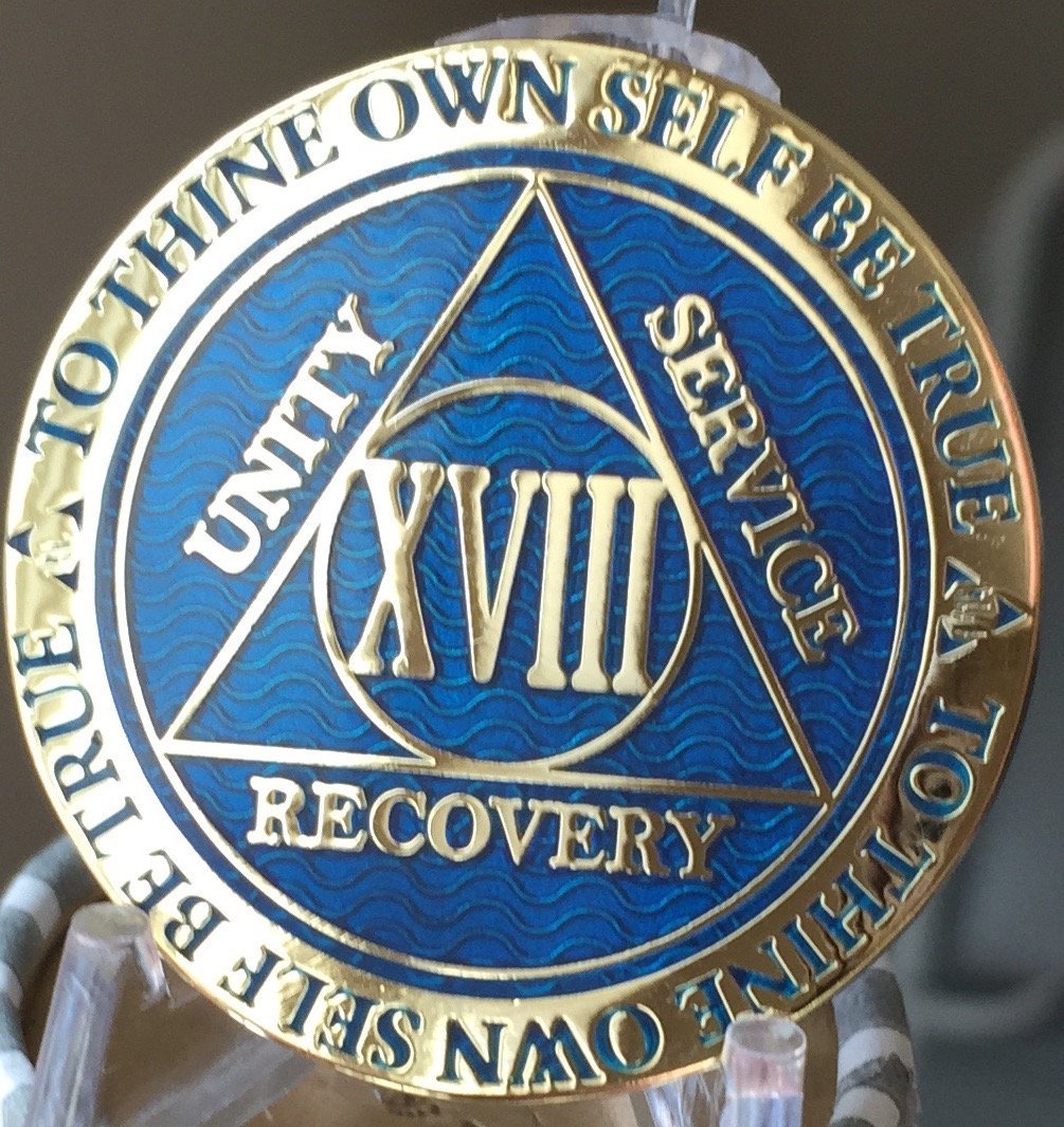 18 Year Reflex Blue Gold Plated AA Medallion Alcoholics Anonymous Chip Item image 8