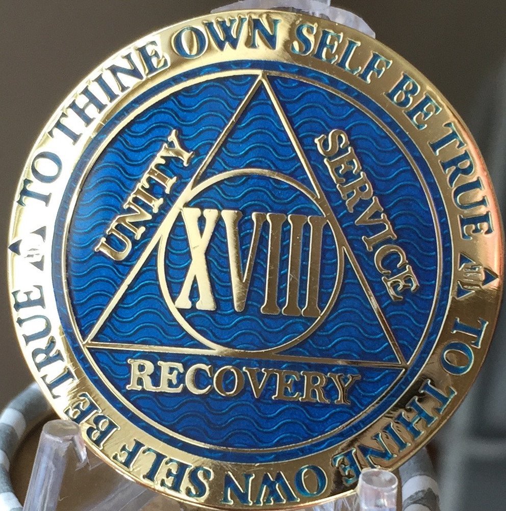 18 Year Reflex Blue Gold Plated AA Medallion Alcoholics Anonymous Chip Item image 9