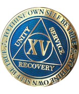 15 Year Reflex Blue Gold Plated AA Medallion Alcoholics Anonymous Chip - $16.82