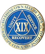 19 Year Reflex Blue Gold Plated AA Medallion Alcoholics Anonymous Chip - £13.22 GBP