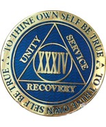 34 Year Reflex Blue Gold Plated AA Medallion Alcoholics Anonymous Chip - £13.22 GBP