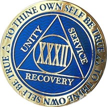 32 Year Reflex Blue Gold Plated AA Medallion Alcoholics Anonymous Chip - £13.39 GBP