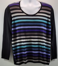 L) August Silk Woman Black Striped Sweater Shirt 1X - $9.89