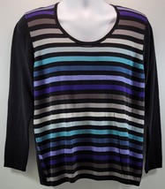 L) August Silk Woman Black Striped Sweater Shirt 1X - £7.76 GBP