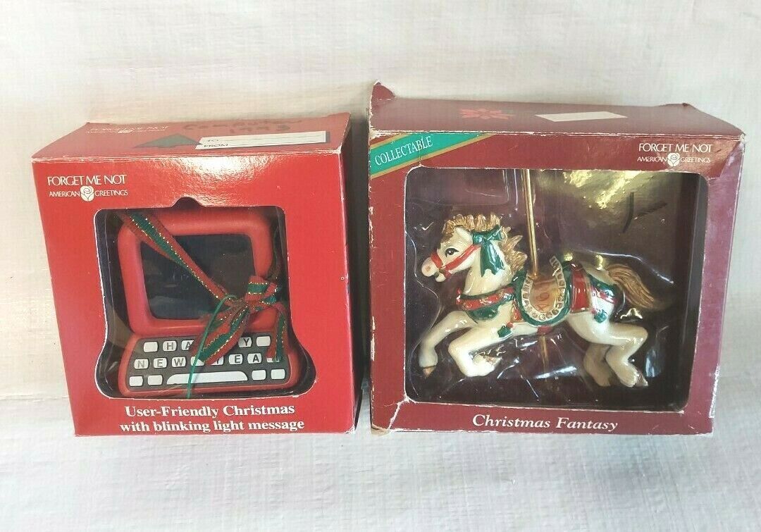 American Greetings 2 Christmas Tree Ornaments Computer Carousel Horse Boxed - $13.02
