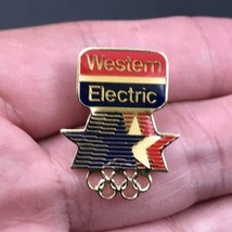 VTG 1984 Olympics Western Electric Sponsor Gold Tone Enamel Pin 7/8&quot; x 1&quot; - £9.58 GBP