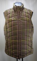Lands&#39; End Green/Purple/Brown Plaid Quilted Zip Front Vest - Women&#39;s Sma... - $14.20
